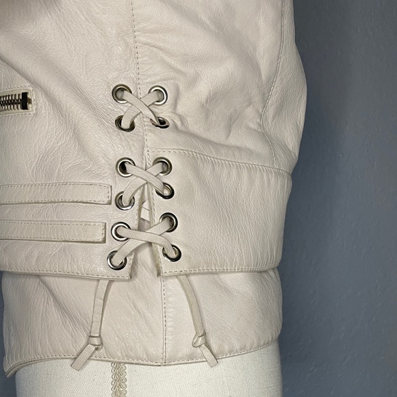 Balenciaga White Lamb Leather Biker Quilted Zip Jacket Celebrity Style EUC 38 - Picture 5 of 16